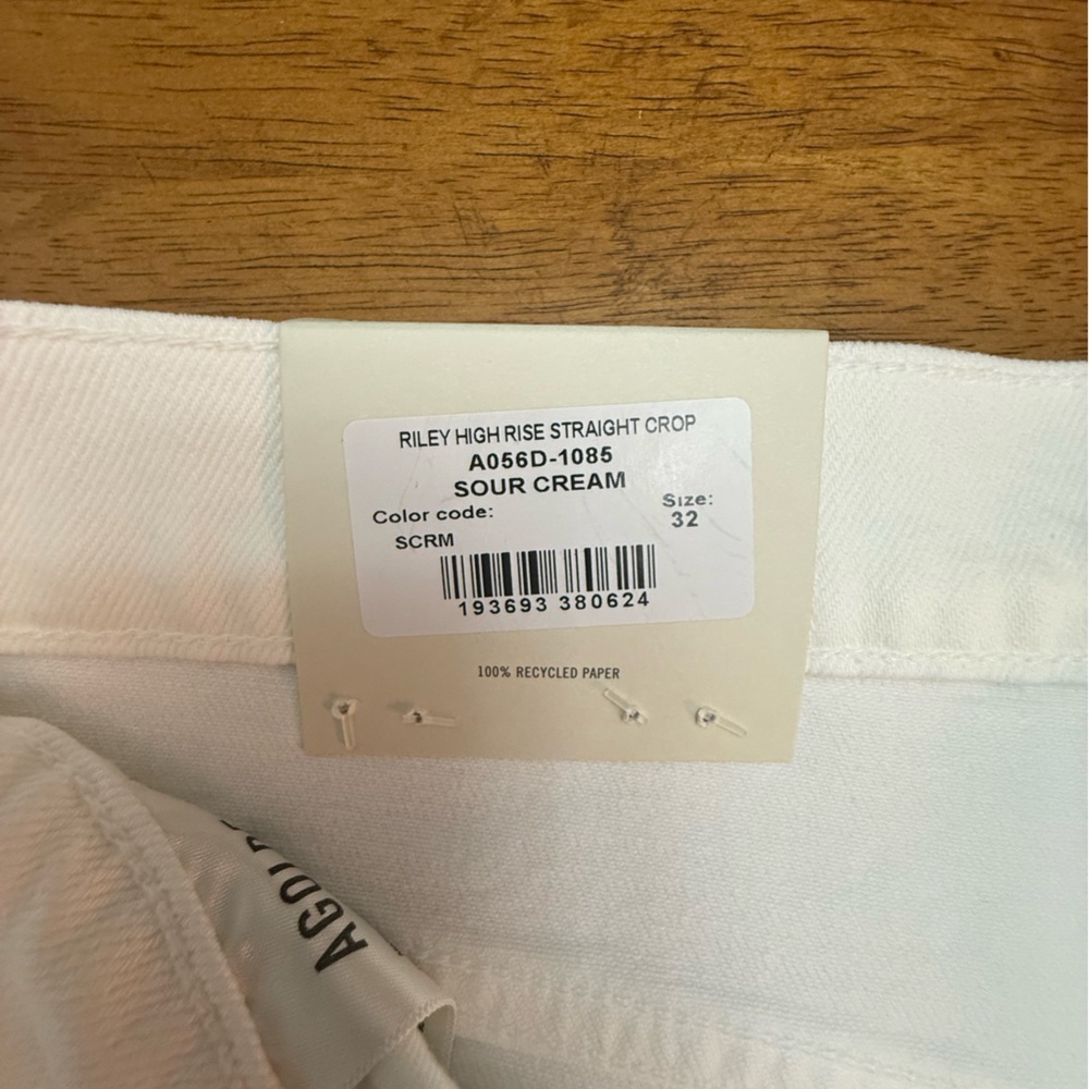 Agolde White Riley High-Rise Straight Crop Jeans Sour Cream 32 - Picture 8 of 10
